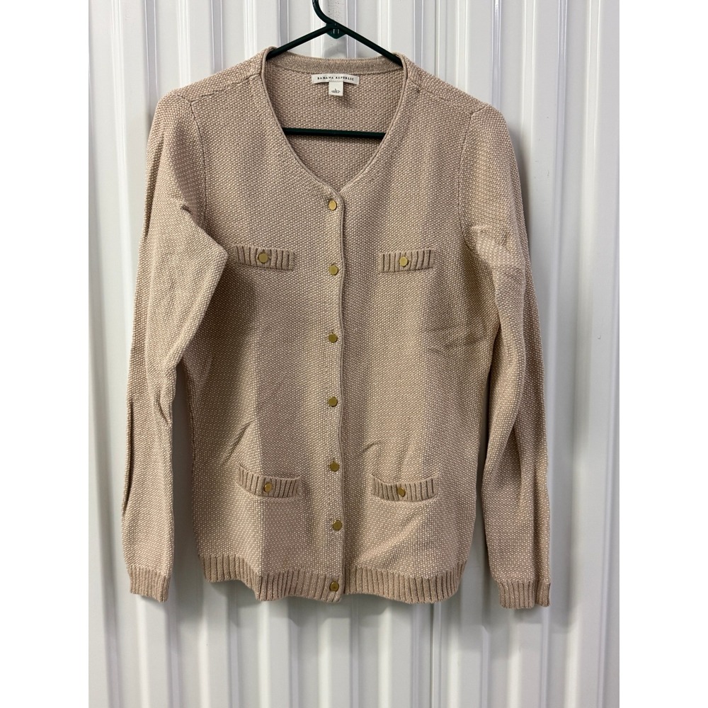 Banana Republic Cardigan Womens L Tan Excellent Gold Shimmer Button Front Knit